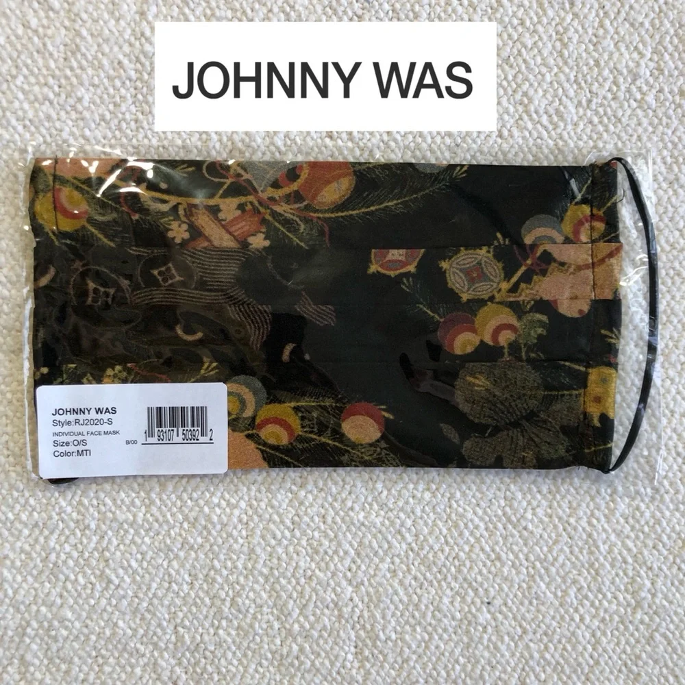 JOHNNY WAS NEW Black Gold Print Silk Blend Face Mask